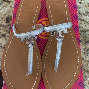 Tory Burch silver logo thong sandal
